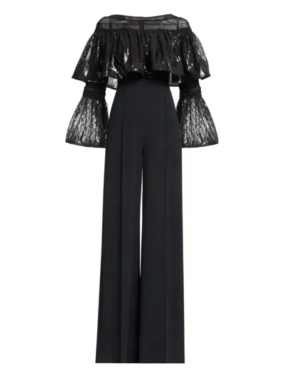 Elie Saab Sequin Flared Jumpsuit In Black