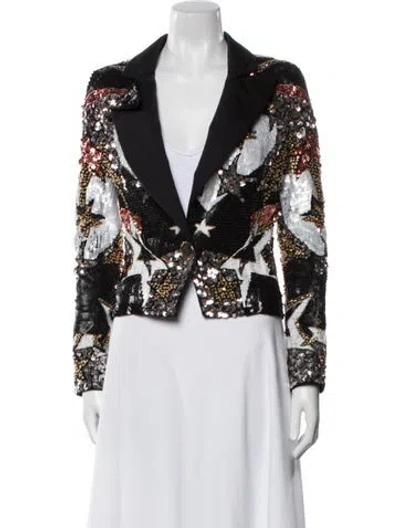 Pre-owned Elie Saab Sequin Floral Print Blazer In Black