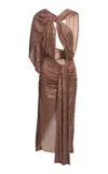 Elie Saab Sequin Jersey Midi Dress In Brown