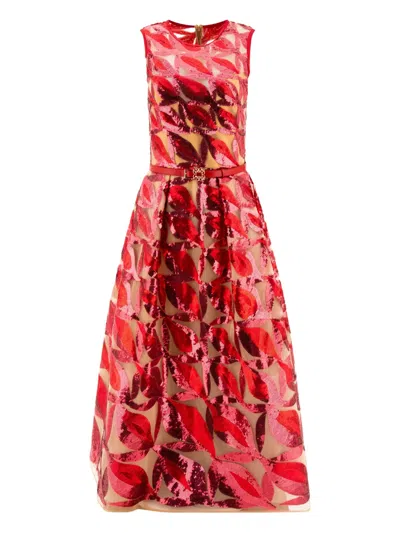 Elie Saab Sequin Leaf-embellished Dress In Red