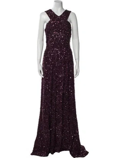 Pre-owned Elie Saab Sequin Long Dress In Burgundy