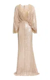 Elie Saab Sequin Mesh Long Dress With Lace Border
