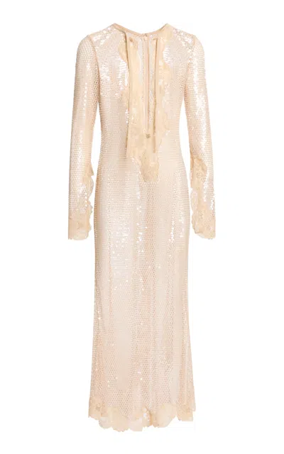 Elie Saab Sequin Mesh Midi Dress With Lace Border