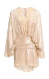 Elie Saab Sequin Mesh Short Dress With Lace Border