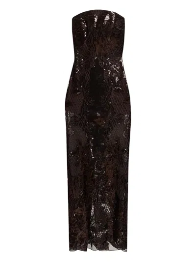 Elie Saab Sequin Midi Dress In Brown