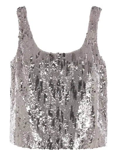 Elie Saab Sequin Scoop-neck Top In Gray