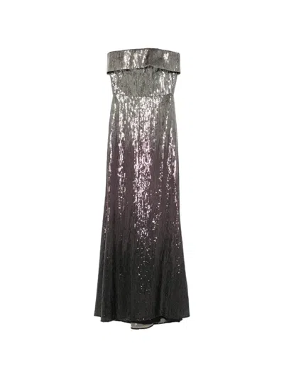 Elie Saab Sequin Strapless Maxi Dress In Gray