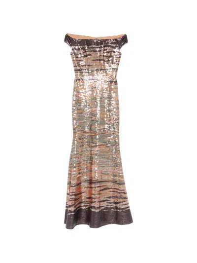 Elie Saab Sequin Striped Maxi Dress In Multi