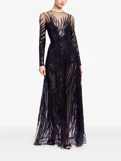 ELIE SAAB SEQUIN TULLE EMBROIDERED DRESS