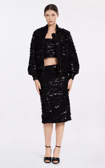 Elie Saab Sequined Chiffon Bomber Jacket In Black