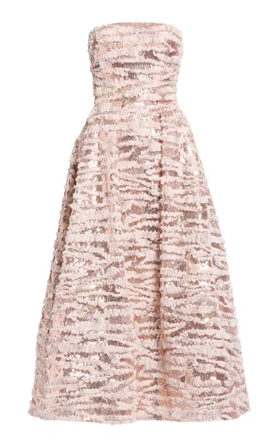 Elie Saab Sequined Chiffon Midi Dress In Pink