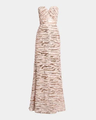 Elie Saab Sequined Chiffon Ruffled Strapless Gown In Pink