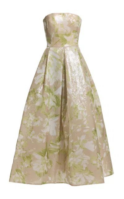 Elie Saab Sequined Floral-print Strapless Maxi Dress In Pink