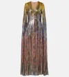 Elie Saab Cape-effect Sequined Tulle Gown In Multi