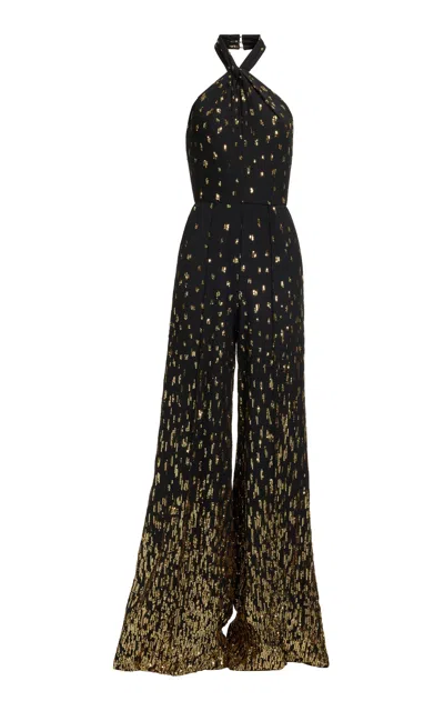 Elie Saab Sequined Halter Top Jumpsuit In Black