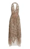 Elie Saab Sequined Halter Tulle Dress In Silver