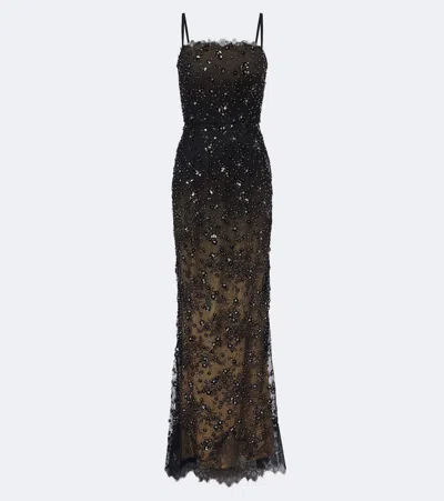Elie Saab Sequined Lace Gown In Black
