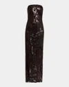 Elie Saab Sequined Lace Strapless Column Gown In Brown
