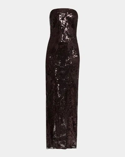 Elie Saab Sequined Lace Strapless Column Gown In Brown