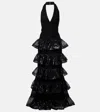 Elie Saab Sequined Macramé Gown In Black