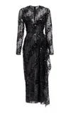 Elie Saab Sequined Midi Dress In Black
