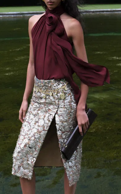 Elie Saab Sequined Midi Wrap Skirt In Multi