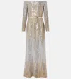 Elie Saab Sequin One Shoulder Gown With Slit In Gold