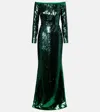 Elie Saab Sequined Off-shoulder Gown In Green