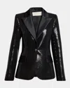 Elie Saab Sequined Satin Single-breasted Blazer Jacket In Black