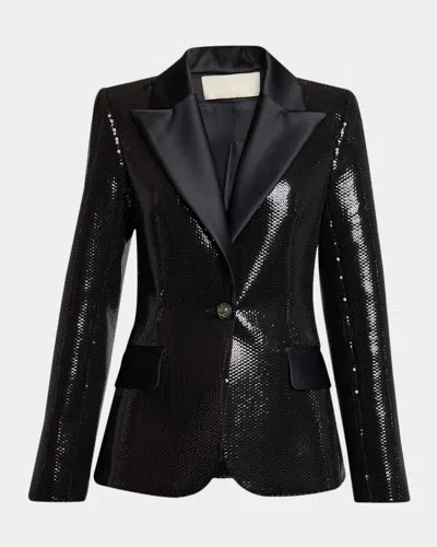 Elie Saab Sequined Satin Single-breasted Blazer Jacket In Black