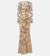 Elie Saab Sequined Sheer Tulle Gown In Silver