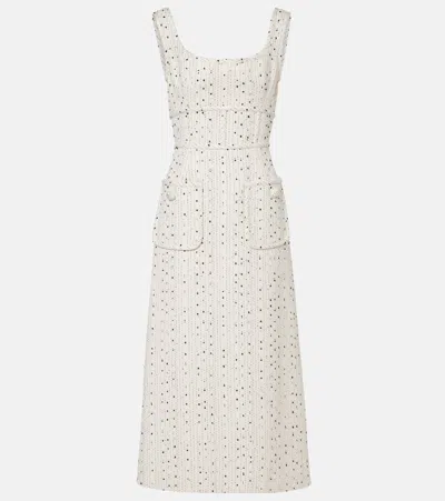 Elie Saab Sequined Silk-blend Tweed Midi Dress In White