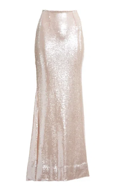 Elie Saab Sequined Silk Maxi Skirt In Neutral