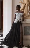 Elie Saab Sequined Silk Off-the-shoulder Gown In Black,white