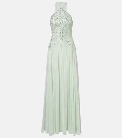 Elie Saab Sequined Silk-blend Gown In Green