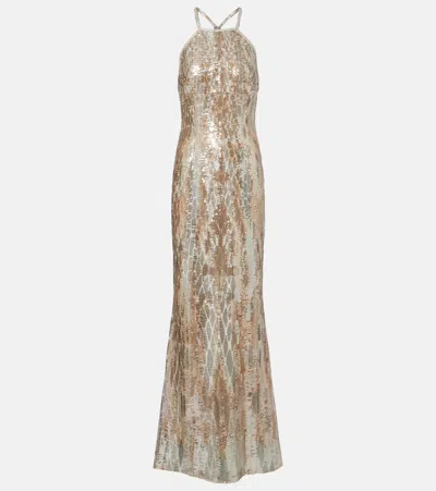 Elie Saab Sequined Silk-blend Gown In Gray
