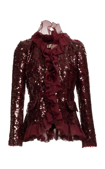 Elie Saab Sequined  Silk-blend Jacket In Burgundy