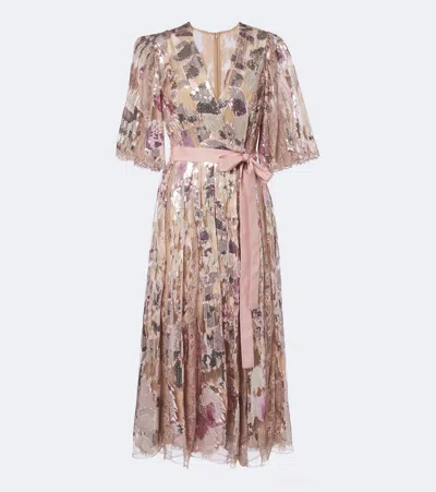 Elie Saab Sequined Silk-blend Lace Wrap Dress In Pink