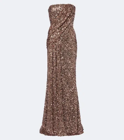 Elie Saab Sequined Strapless Bustier Gown In Brown
