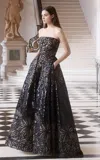 Elie Saab Sequined Strapless Gown In Black