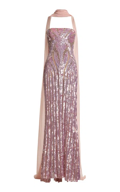 Elie Saab Sequined Strapless Gown In Pink