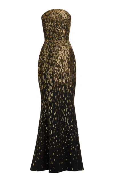 Elie Saab Sequined Strapless Maxi Dress In Black