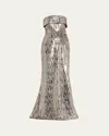 Elie Saab Sequined Strapless Trumpet Gown In Silver