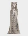 Elie Saab Sequined Strapless Trumpet Gown In Silver