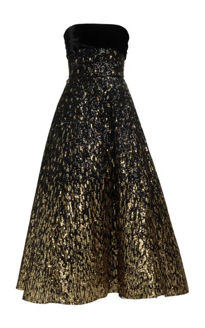 Elie Saab Sequined Strapless Velvet Maxi Dress In Black