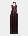 Elie Saab Sequined Sweetheart Strapless Scarf Gown In Burgundy