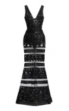 Elie Saab Sequined Tulle Maxi Dress In Black