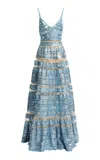 Elie Saab Sequined Tulle Maxi Dress In Blue