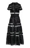 Elie Saab Sequined Tulle Midi Dress In Black