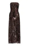 Elie Saab Sequined Tulle Midi Dress In Brown
